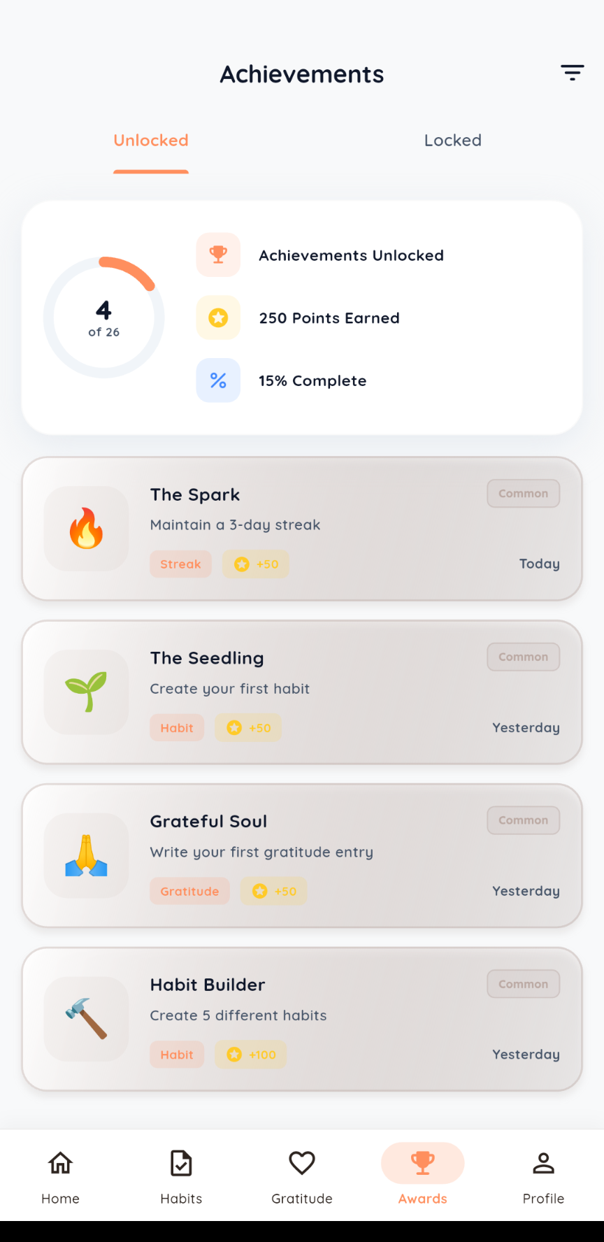 DailyHi Progress and Insights - analytics showing habit completion rate and mood trends